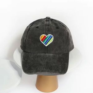 Pride Baseball Hat Stitched Rainbow LGBTQ Heart Design Dark Gray Unisex NEW